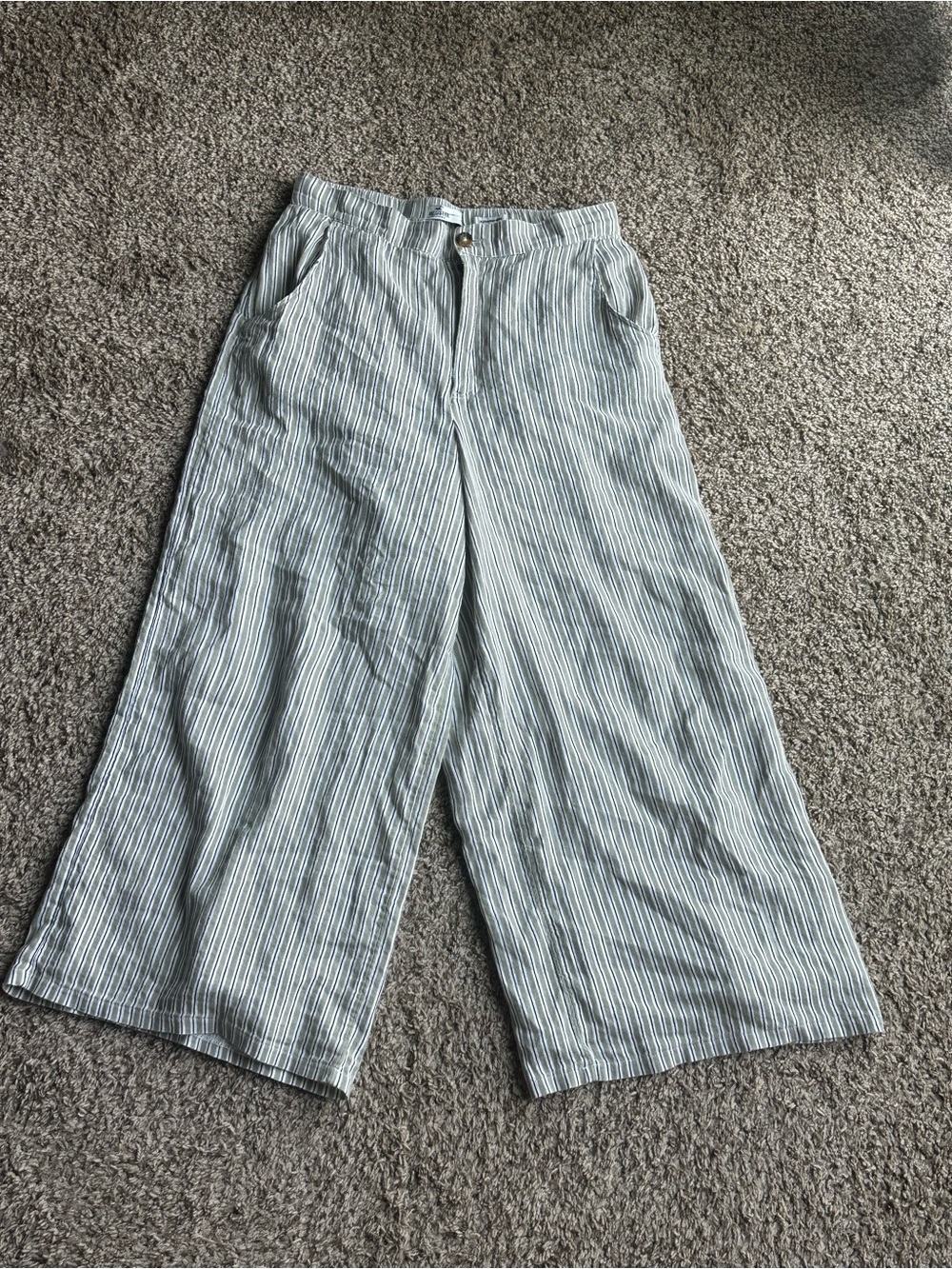 Hollister Ultra High Rise Olive Green and White Striped Wide Leg Pants